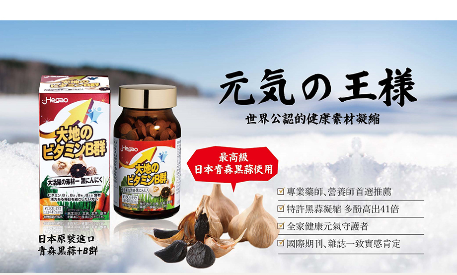 日本原裝 專利高吸收長效天然黑蒜B群錠-大地維生素B群